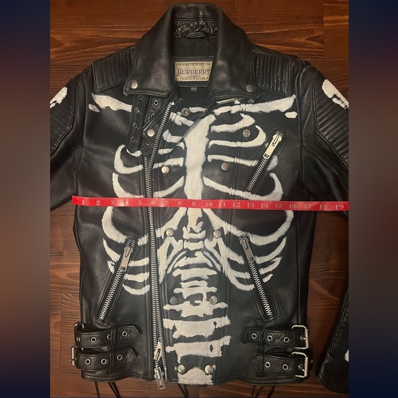 Burberry Prorsum hand painted Skeleton Moto Jacket. Black Leather, mens 38 - Picture 4 of 8